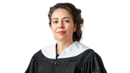 Mexican middle age female judge on white background