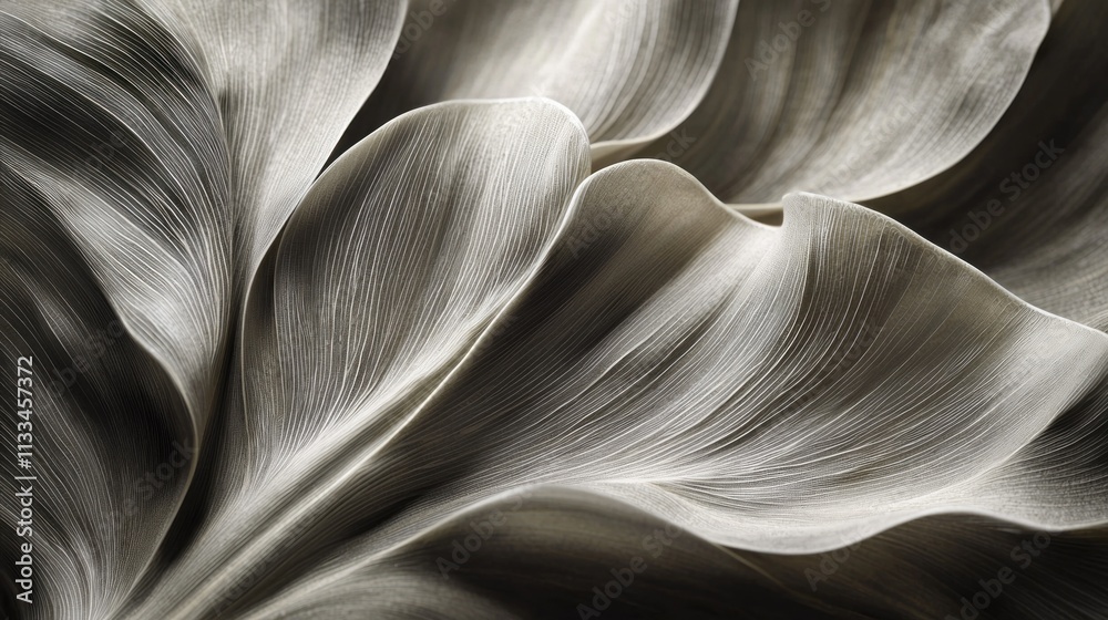 Aufkleber Delicate banana leaves unfurl with striking patterns and smooth lines, bathed in gentle light that enhances their lush green beauty. Nature's art captured in detail