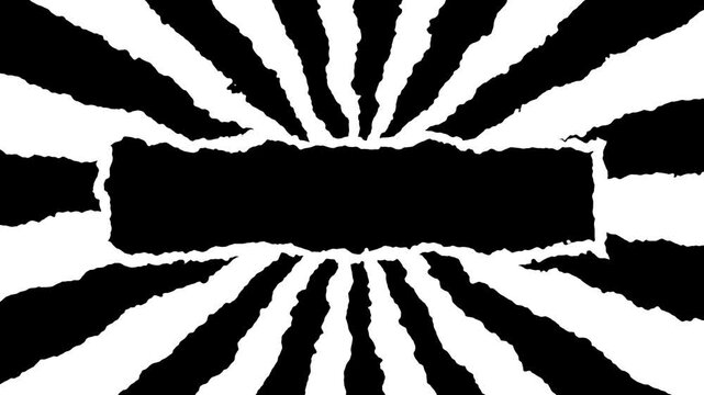 black and white titlte opener with white rays liek sun from black rectangle. Abstracty monochrome background with hand drawn animation video effect