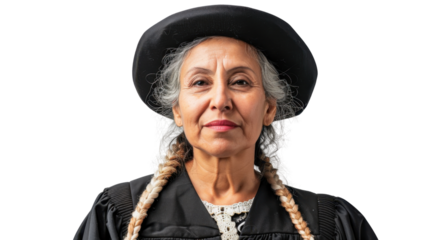 Mexican middle age female judge on white background