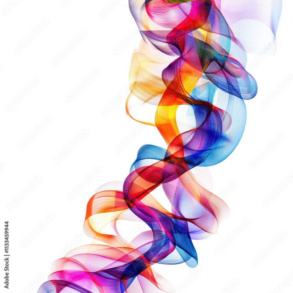 Poster Colorful abstract streamers flowing elegantly against a transparent background capturing joy and vibrancy in motion, Abstract colorful streamers, transparent background.