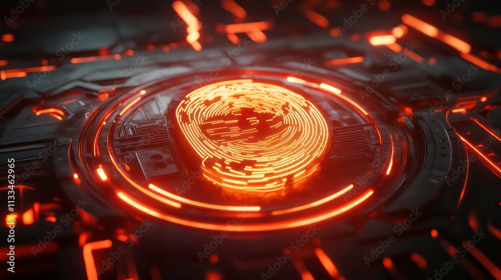Poster Glowing fingerprint in futuristic tech interface.