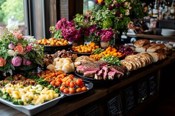 Obraz premium Buffet table displaying variety of delicious foods for celebration
