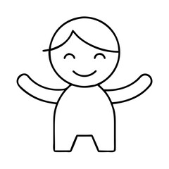 Fototapeta premium A cute minimalist black outline icon of smiling character with open arms, symbolizing joy and friendliness.