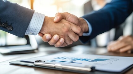 Obraz premium Business Professionals Engaging in a Firm Handshake During Meeting