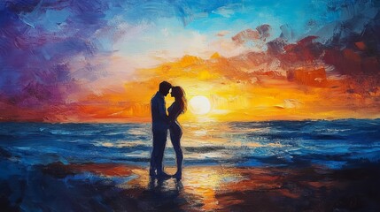 Fototapeta premium romantic sunset on the seashore, peaceful ocean view, vibrant twilight colors