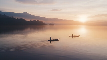Fishermen Casting Nets at Sunrise on Lake Toba