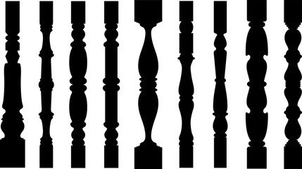 Collection of different stair spindles and balusters isolated on white