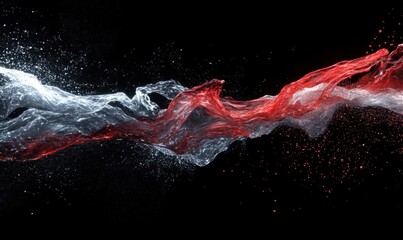 Dynamic Red and White Liquid Splash on Black Background