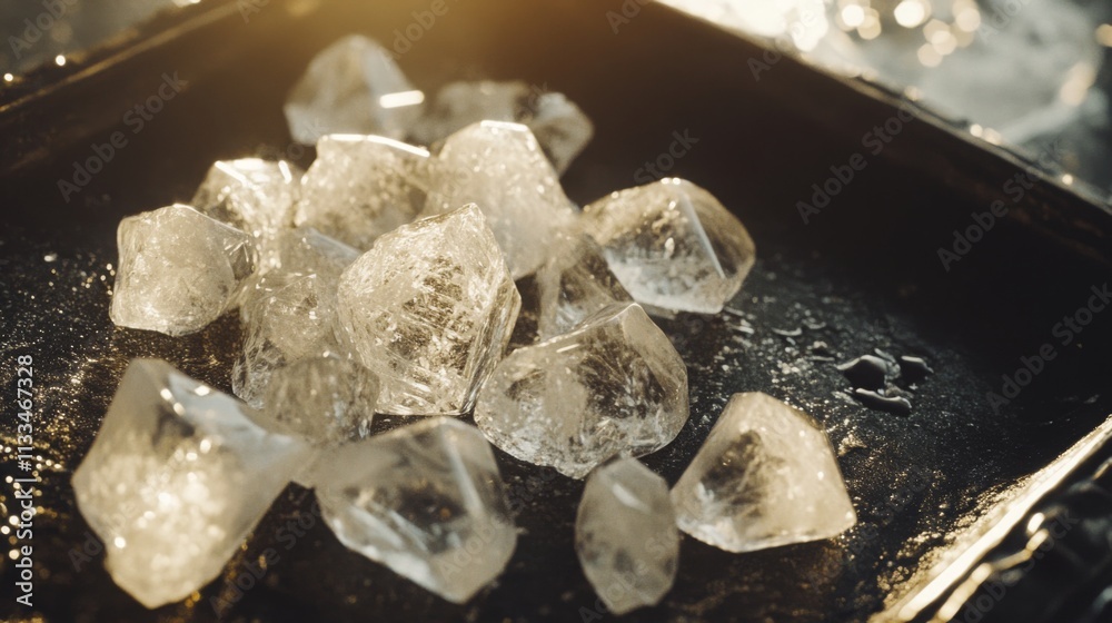 Aufkleber clear gemstones are arranged on a dark surface, reflecting soft light. their transparent beauty and 