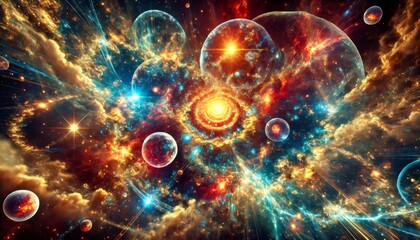 Obraz premium Planets and glowing nebulae creating colorful universe scene