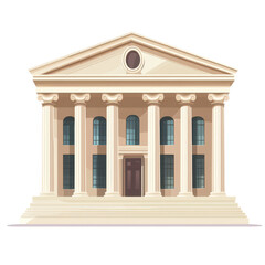 Obraz premium Stylized depiction of a grand bank or court building with classic columns and a cartoonish transparent background, Bank or court building with cartoon style transparent background