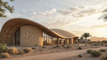 Innovative Eco-Friendly Mud Brick Building with Elevated Tin Roof for Natural Cooling