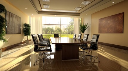 Fototapeta premium Modern Conference Room with Large Windows and Elegant Furniture