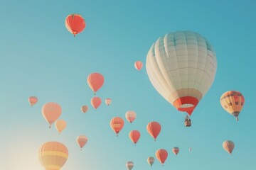 Obraz premium freedom and beauty of hot air balloons adrift in the clear blue sky,