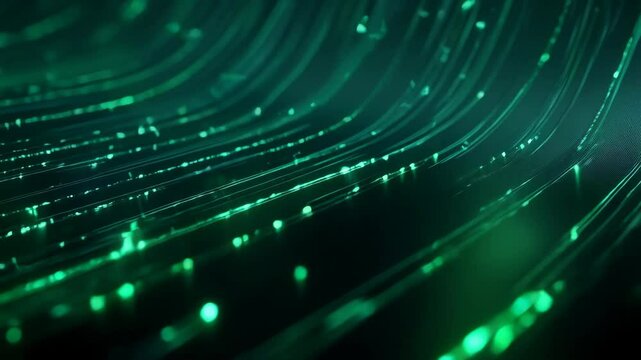 Abstract digital waves background. Future and futuristic technology. Green binary code. 3D animation. AI and Data Science Visualization. Programming language