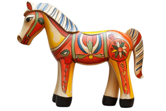 Traditional Swedish Dala Horse with Bright Colors and Intricate Hand-Painting with isolated on transparent background