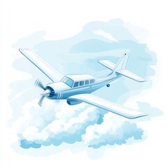 Sleek Airplane Soaring Through Cloudy Skies Minimalist Aviation Travel Concept