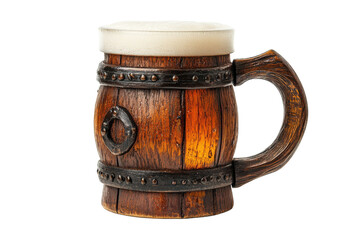 Traditional Wooden Mug Featuring a Smooth Finish and Ergonomic Handle with isolated on transparent background