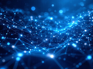 Obraz premium Network, Connectivity, Digital, Technology, Nodes, Lines, Dots, Blue, Glowing, Web, Internet, Data, Information, Communication, Links, Grid, Matrix, Cyberspace, Virtual, Online, Interconnected, Wires,