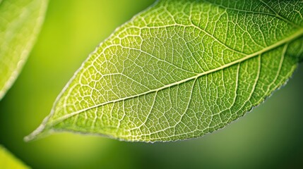 Fototapeta premium Close-up Macro Photography of Vibrant Green Leaf Veins, Nature's Intricate Detail Captured