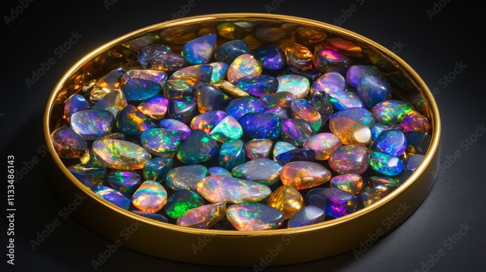 Aufkleber various gemstones are beautifully arranged in a circular container, showcasing their vibrant colors 