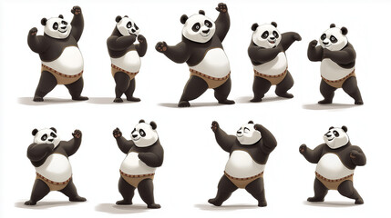 Fr&ouml;hlicher Panda in verschiedenen Posen

