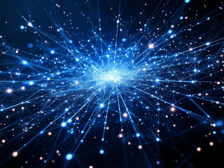 Fototapeta premium Network, Connectivity, Digital, Technology, Nodes, Lines, Dots, Blue, Glowing, Web, Internet, Data, Information, Communication, Links, Grid, Matrix, Cyberspace, Virtual, Online, Interconnected, Wires,