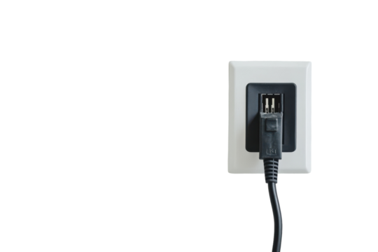 Close-Up of a TV Power Cord Securely Connected for a Seamless Viewing Experience with isolated on transparent background