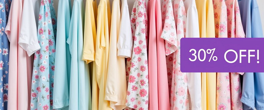 Colorful spring clothes on sale with 30% discount