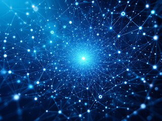 Fototapeta premium Network, Connectivity, Digital, Technology, Nodes, Lines, Dots, Blue, Glowing, Web, Internet, Data, Information, Communication, Links, Grid, Matrix, Cyberspace, Virtual, Online, Interconnected, Wires,