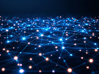 Fototapeta premium Network, Connectivity, Digital, Technology, Nodes, Lines, Dots, Blue, Glowing, Web, Internet, Data, Information, Communication, Links, Grid, Matrix, Cyberspace, Virtual, Online, Interconnected, Wires,