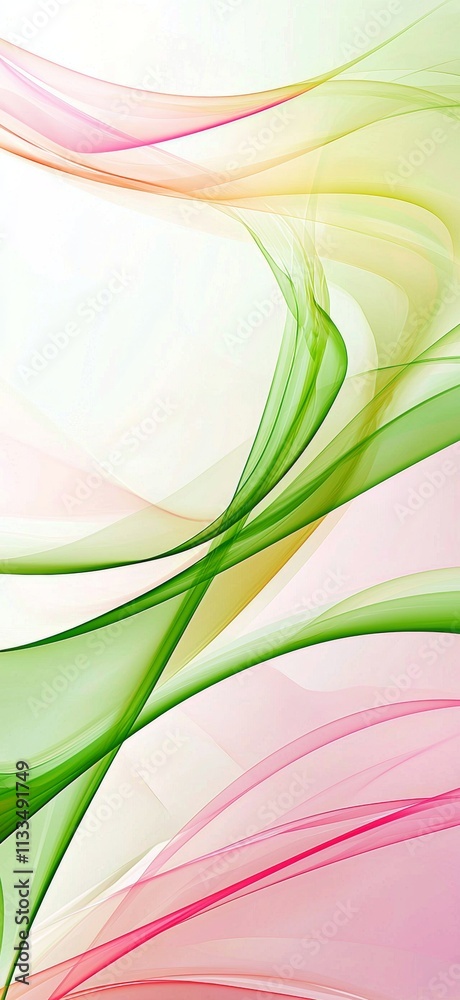 Poster pink and green abstract waves are flowing on a white background, creating a dynamic and vibrant visu