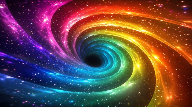 Colorful swirling galaxy vortex with bright lights.