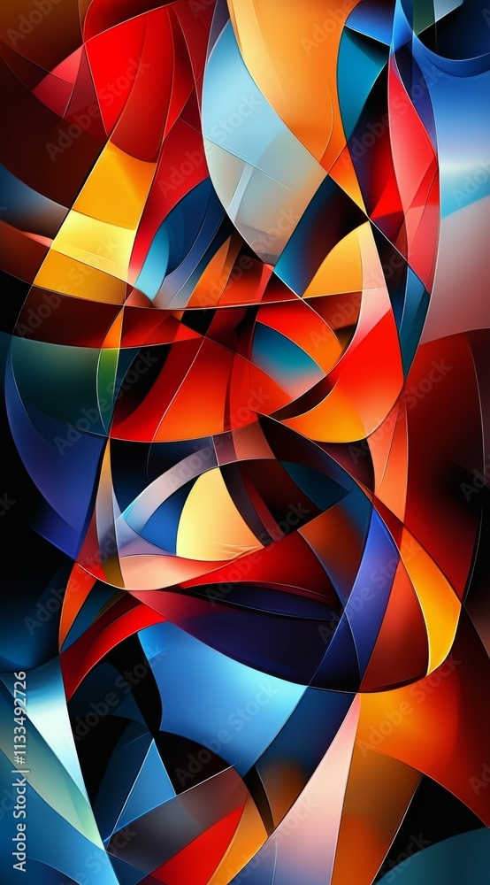 Poster Colorful abstract background featuring intertwined shapes, creating a dynamic composition with a sense of motion and depth, suitable for various design purposes