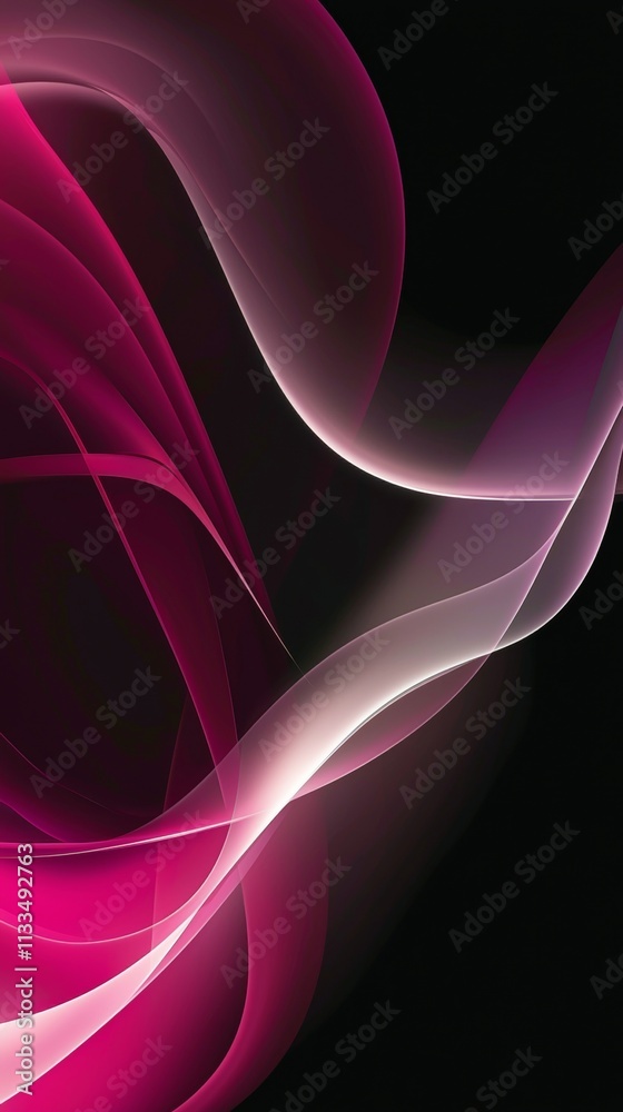 Poster smooth pink and white gradient waves creating a dynamic and elegant abstract composition on a dark b