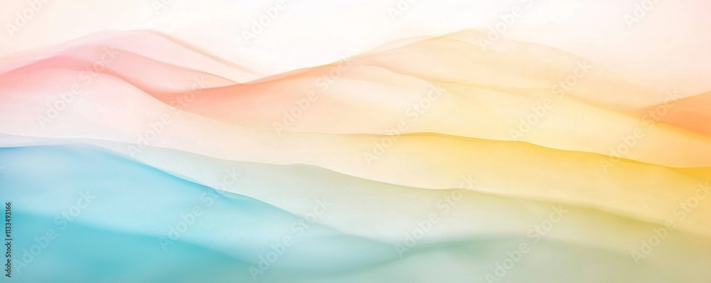 Poster Soft pastel hues blend seamlessly in a mesmerizing display of flowing abstract waves, creating a tranquil and ethereal background perfect for various design applications
