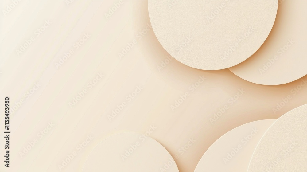 Poster Minimalist beige background features overlapping circles of varying sizes, creating a sense of depth and subtle shadows, offering a clean and modern aesthetic