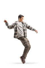 Guy dancing and standing on tiptoes