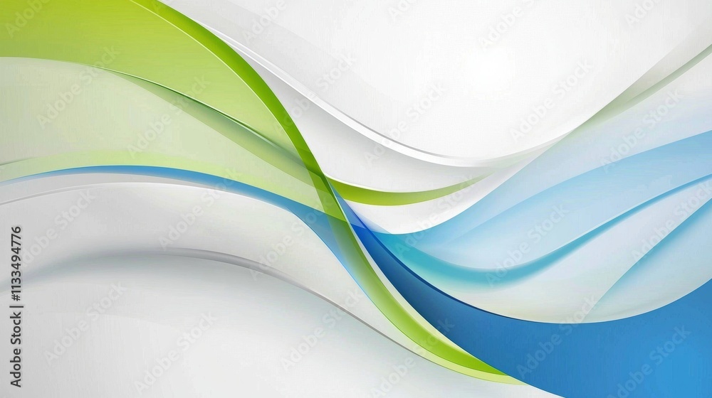 Poster smooth elegant blue and green waves creating a dynamic and flowing abstract composition on a white b