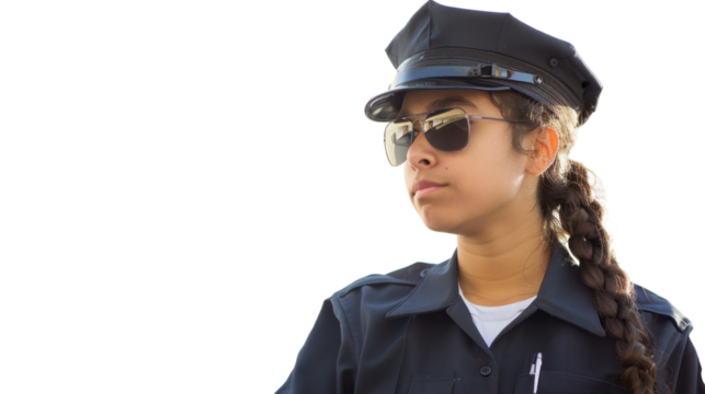 A police officer mexican young woman on white background