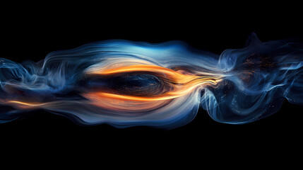 Fototapeta premium Abstract swirling smoke in shades of blue and orange against a black background. Wisp. Illustration