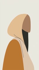 Fototapeta premium Modern abstract trendy minimalist aesthetic fashion illustration featuring a woman wearing a hoodie sweatshirt in earth tones, perfect for social media content or wall art