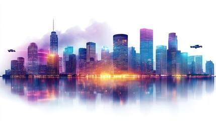 Fototapeta premium Futuristic Cityscape at Night: Neon Lights and Flying Cars
