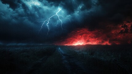 Obraz premium Apocalyptic Storm: A Fiery and Electric Nightscape