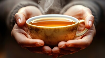 Warmth in Hands: A Cup of Steaming Tea