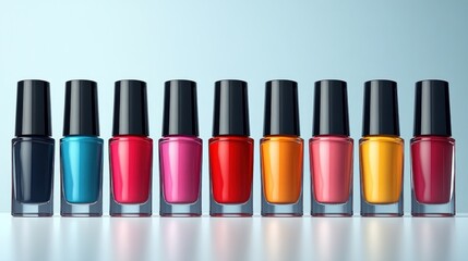 Obraz premium Row of colorful nail polish bottles in various shades.