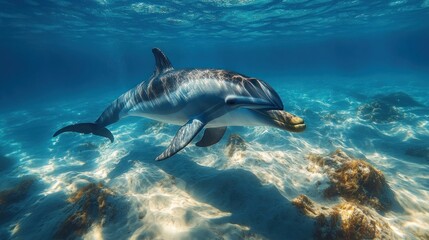 Fototapeta premium Striped Dolphin Underwater Grace