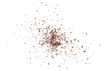 Instant coffee granules flying, soluble coffee isolated white clipping