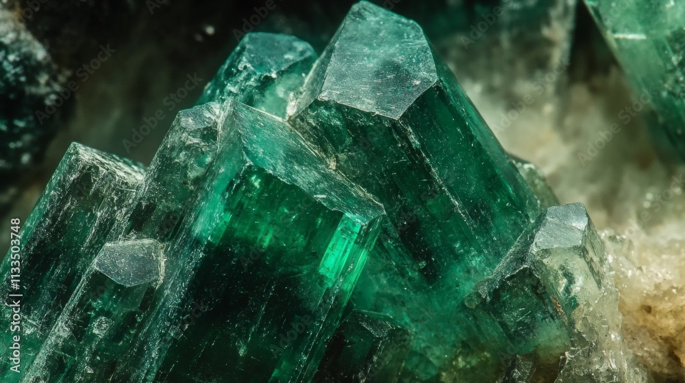 Poster intricate formations of vibrant green gemstones illustrate nature's artistry. the varied textures an